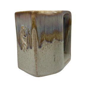 Vintage Drip Glaze Stoneware Rodolfo Padilla Tan Coffee Mug Flat Front 4.25"